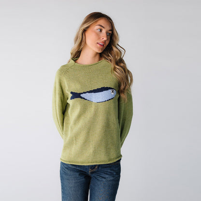 Fish Print Crew Neck Sweater for Women | 2025 Fall & Winter Fashionable Relaxed Knit Pullover