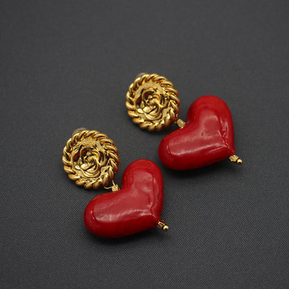 Handmade Red Heart Glass Necklace & Earrings Set | Vintage Pearl Jewelry with Clip-On Earrings