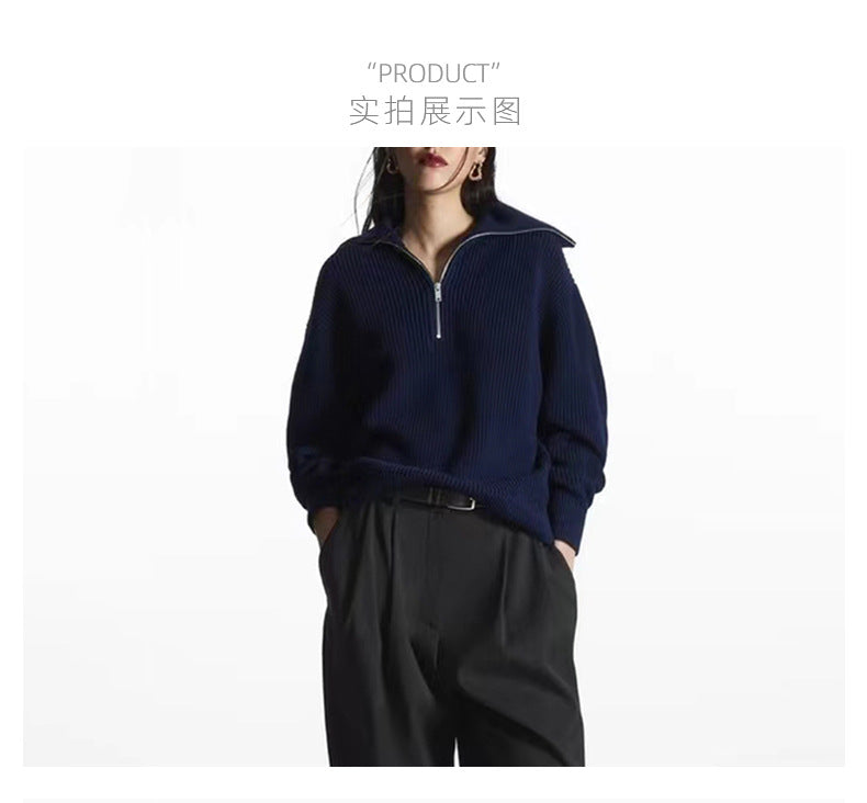 2025 Women’s Wool-Blend Sweater – Autumn Winter Thick Striped High-Neck Pullover