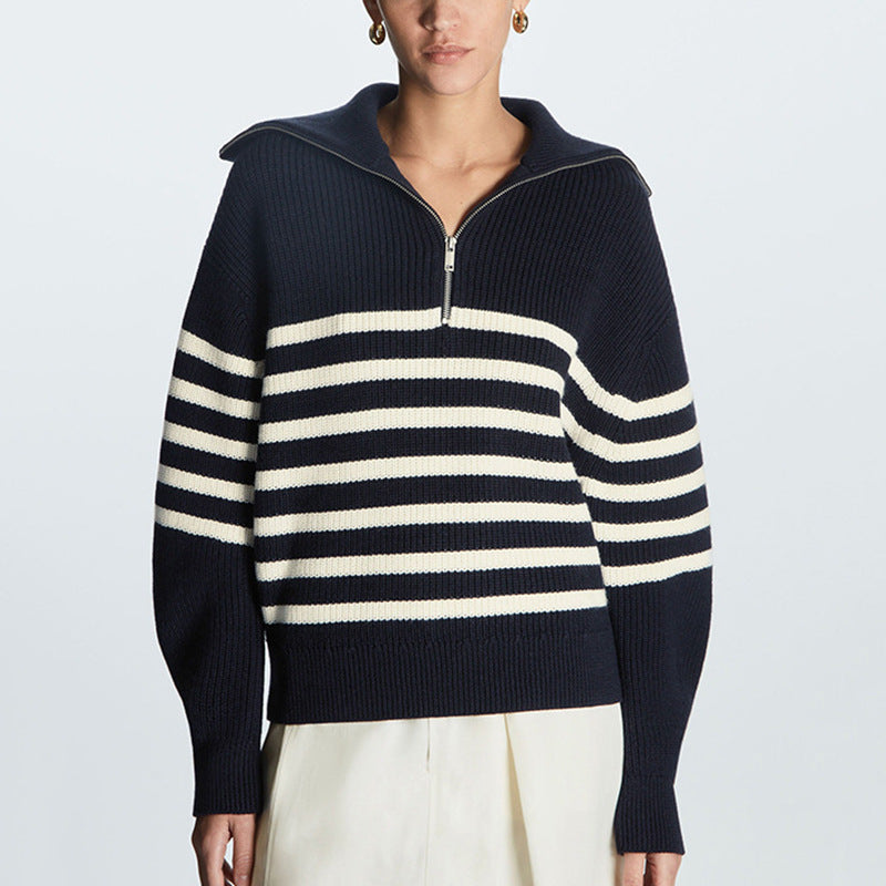 2025 Women’s Wool-Blend Sweater – Autumn Winter Thick Striped High-Neck Pullover
