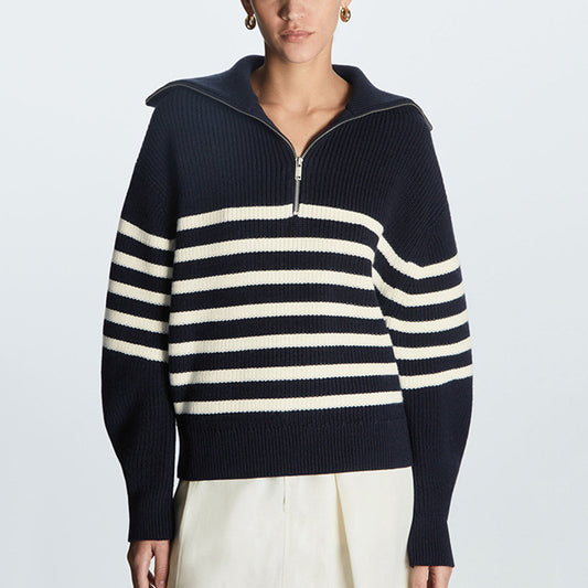 2025 Women’s Wool-Blend Sweater – Autumn Winter Thick Striped High-Neck Pullover