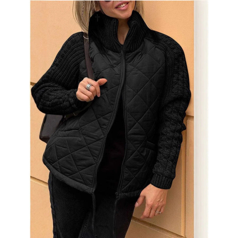 Autumn Winter 2025 Women’s Fashion Zip-Up Cardigan – Long Sleeve Stand Collar Cotton Jacket