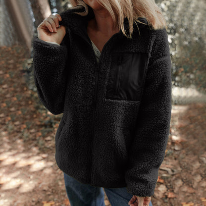 2025 New Faux Shearling Zipper Jacket | Warm & Stylish Solid Color Fleece Coat for Winter