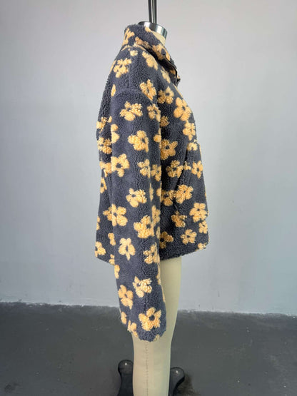 Women’s 2025 Spring Faux Shearling Zip-Up Sweatshirt | Loose Fit Printed Long Sleeve Hoodie