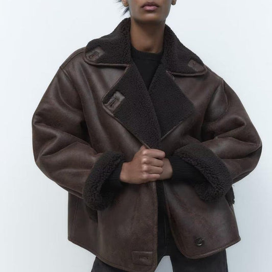 Women’s Shearling Jacket | Oversized Double-Sided Suede Coat · Thick Warm Winter Streetwear