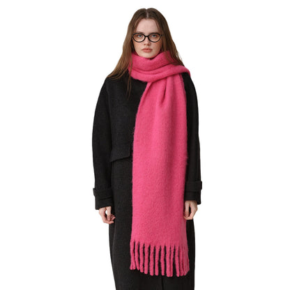 Classic Wool-Blend Solid Fringe Scarf for Women – Thick Winter Shawl, Cozy Warm Oversized Wrap, Minimalist Couple Scarf