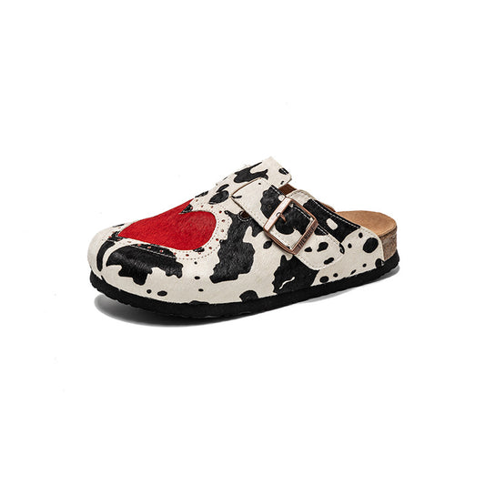 Women’s Fur Birkens Style Mules – Heart Design Flat Slip-On Loafers, Casual Outdoor Shoes