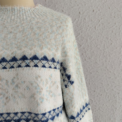 Autumn Winter 2025 Women’s Christmas Snowflake Chenille Sweater – Semi-Turtleneck Knit Pullover