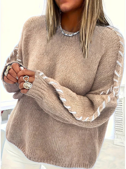 Women’s Solid Color Knit Sweater | Loose Fit Pullover with Drawstring Design · Casual Long Sleeve Top