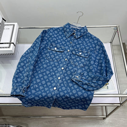 Women’s Printed Jacquard Denim Jacket – Spring Autumn Loose Casual Top