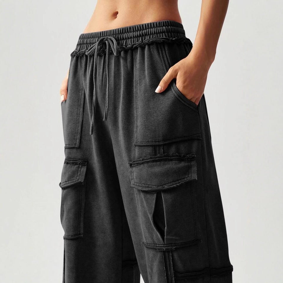 Women’s Pleated Washed Cargo Pants | Loose Fit Flared Casual Trousers – Spring New Arrival