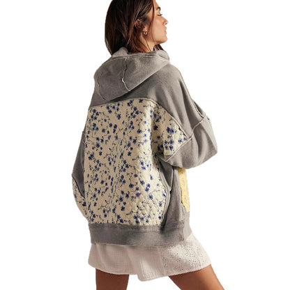 Women’s Embroidered Hoodie | Fall Winter Patchwork Pullover Casual Sweatshirt