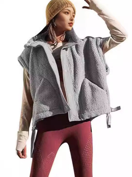 Faux Fur Vest | Oversized Sleeveless Sherpa Jacket with Button Closure