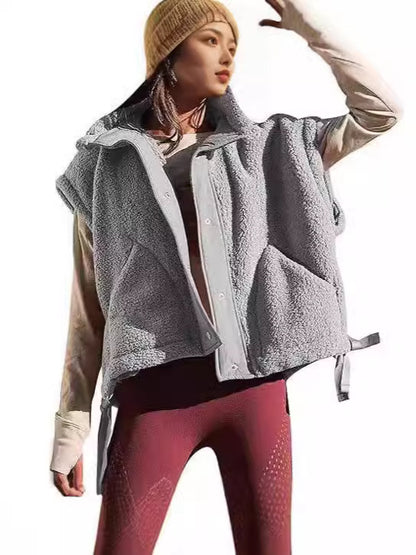 Faux Fur Vest | Oversized Sleeveless Sherpa Jacket with Button Closure