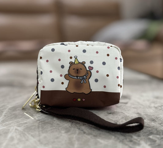 Home has cute pet series cartoon change earphones makeup storage clutch bag 6701 with hand strap