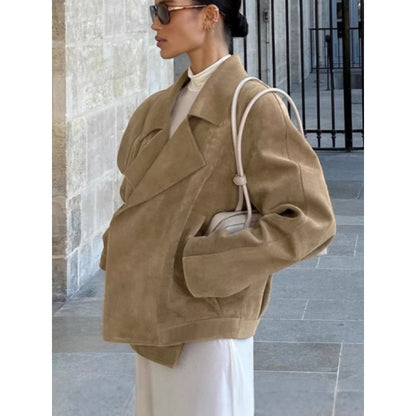 Autumn Winter 2025 Women’s Vintage Suede Blazer – Loose Fit Chic Office Jacket