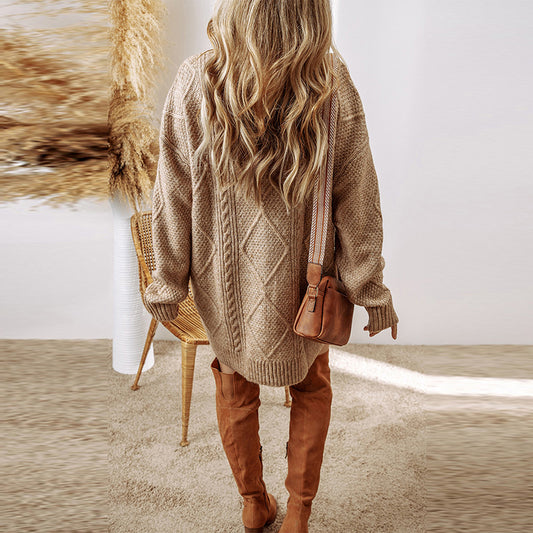 Winter New Vintage Knit Sweater Dress for Women – Long Sleeve Loose Fit Knee-Length Casual Dress