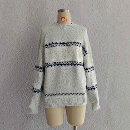 Autumn Winter 2025 Women’s Christmas Snowflake Chenille Sweater – Semi-Turtleneck Knit Pullover