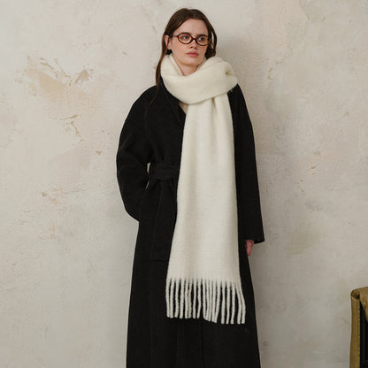 Classic Wool-Blend Solid Fringe Scarf for Women – Thick Winter Shawl, Cozy Warm Oversized Wrap, Minimalist Couple Scarf