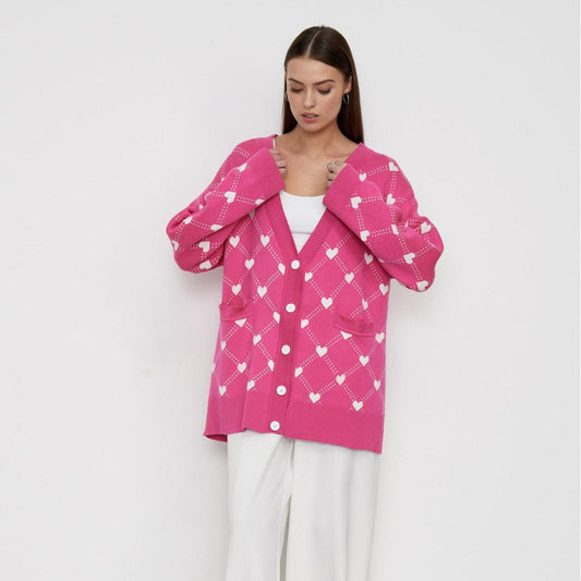 Heart Jacquard Cardigan for Women | Fall Knit Open Front Sweater