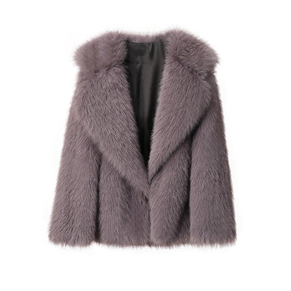 Women’s Faux Fur Coat – Autumn Winter Wide Collar Mid-Length Jacket, Loose Fit Outerwear