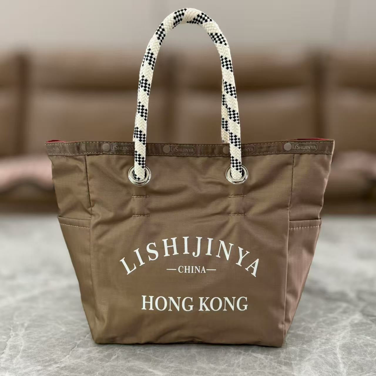Handbag female letter printing nylon handbag small tote bag tote bag 1114 outer brown inner orange
