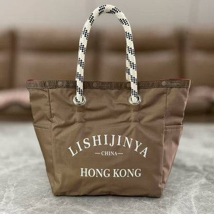 Handbag female letter printing nylon handbag small tote bag tote bag 1114 outer brown inner orange