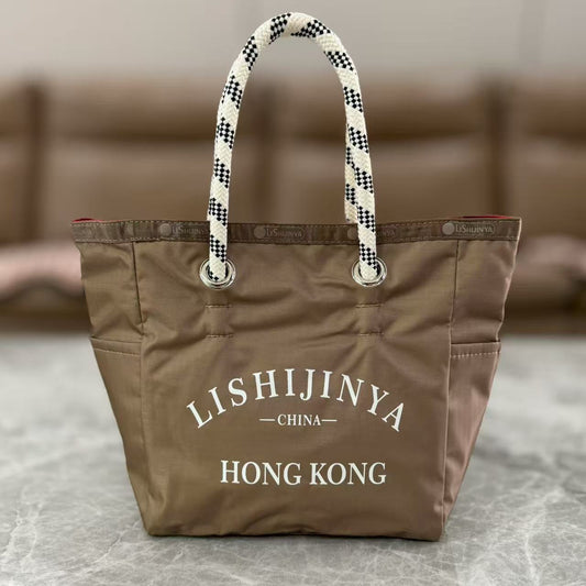 Handbag female letter printing nylon handbag small tote bag tote bag 1114 outer brown inner orange