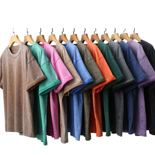 A03 Washed Distressed Cotton Oversized T-Shirt – Vintage Loose Fit Tee for Men & Women