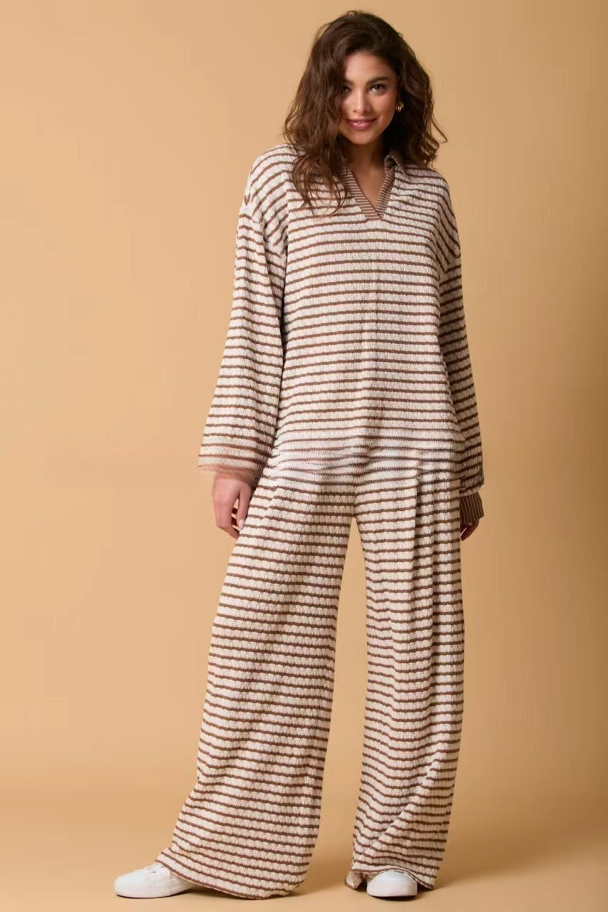 Women’s Striped Long Sleeve & Pants Set | Two-Piece Casual Fall Winter Loungewear
