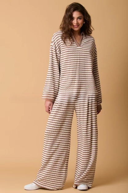Women’s Striped Long Sleeve & Pants Set | Two-Piece Casual Fall Winter Loungewear